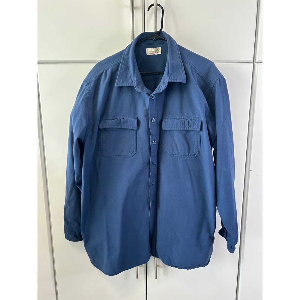 Vintage LL Bean Chamois Cloth Shirt Blue Heavyweight Cotton Flannel Mens XL